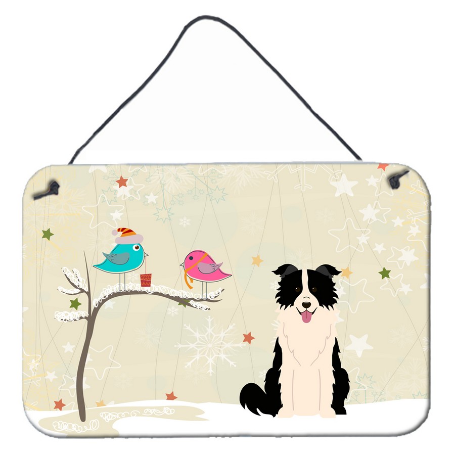 BB2590DS812 Christmas Presents Between Friends Border Collie Black & White Wall or Door Hanging Prints