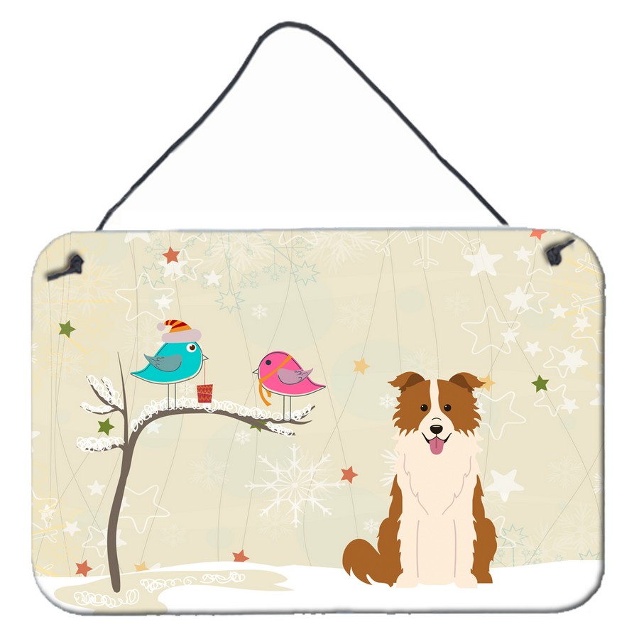 BB2591DS812 Christmas Presents Between Friends Border Collie Red & White Wall or Door Hanging Prints
