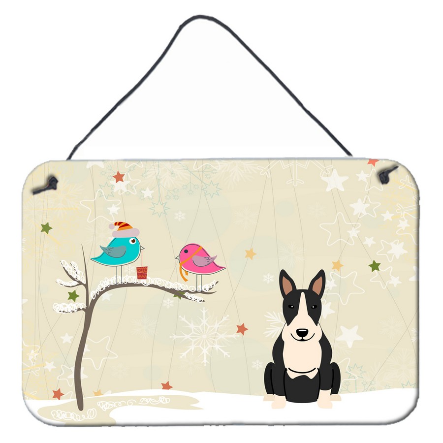 BB2605DS812 Christmas Presents Between Friends Bull Terrier Black & White Wall or Door Hanging Prints