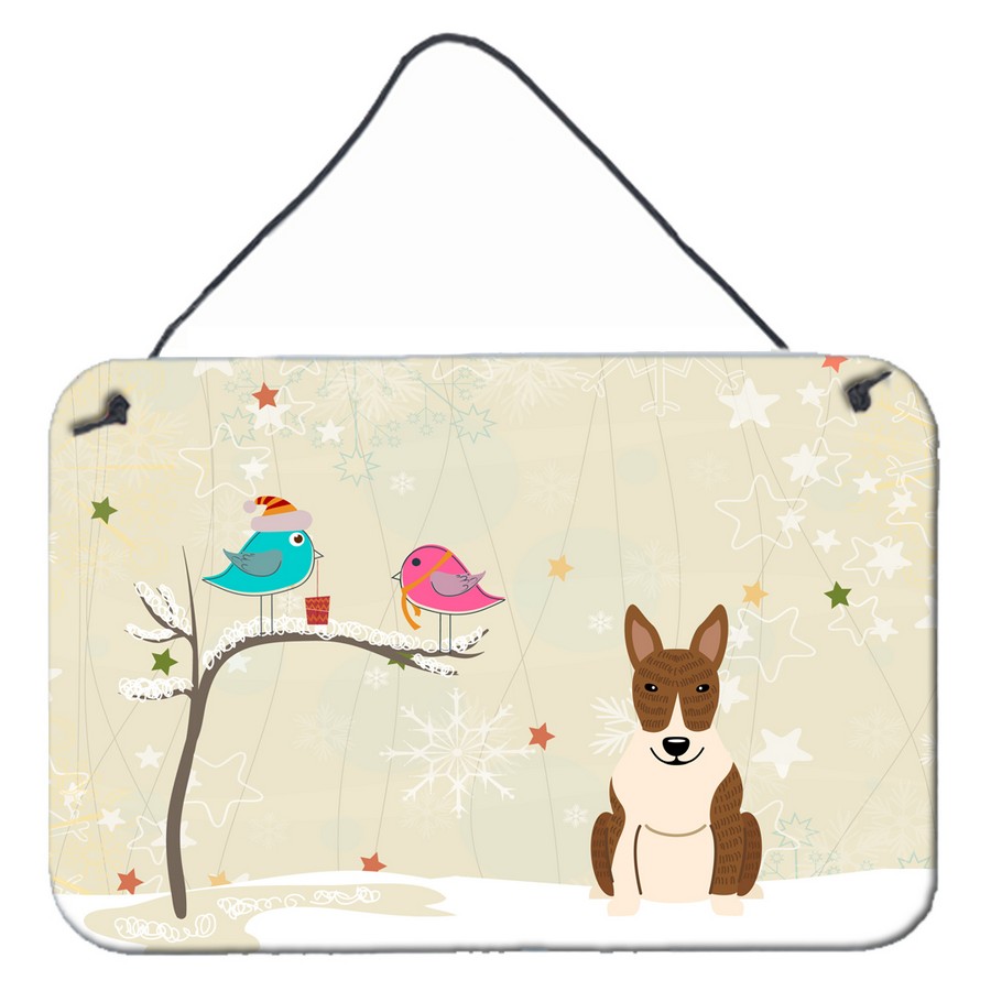 Christmas Presents Between Friends Bull Terrier Brindle Wall or Door Hanging Prints