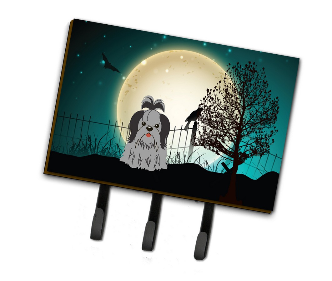 BB2279TH68 Halloween Scary Shih Tzu Black & Silver Leash or Key Holder