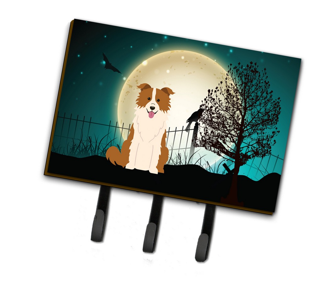 Halloween Scary Border Collie Red & White Leash or Key Holder