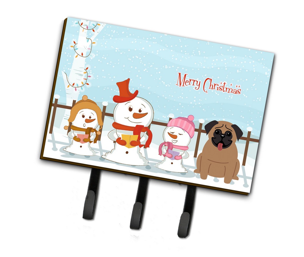Merry Christmas Carolers Pug Brown Leash or Key Holder