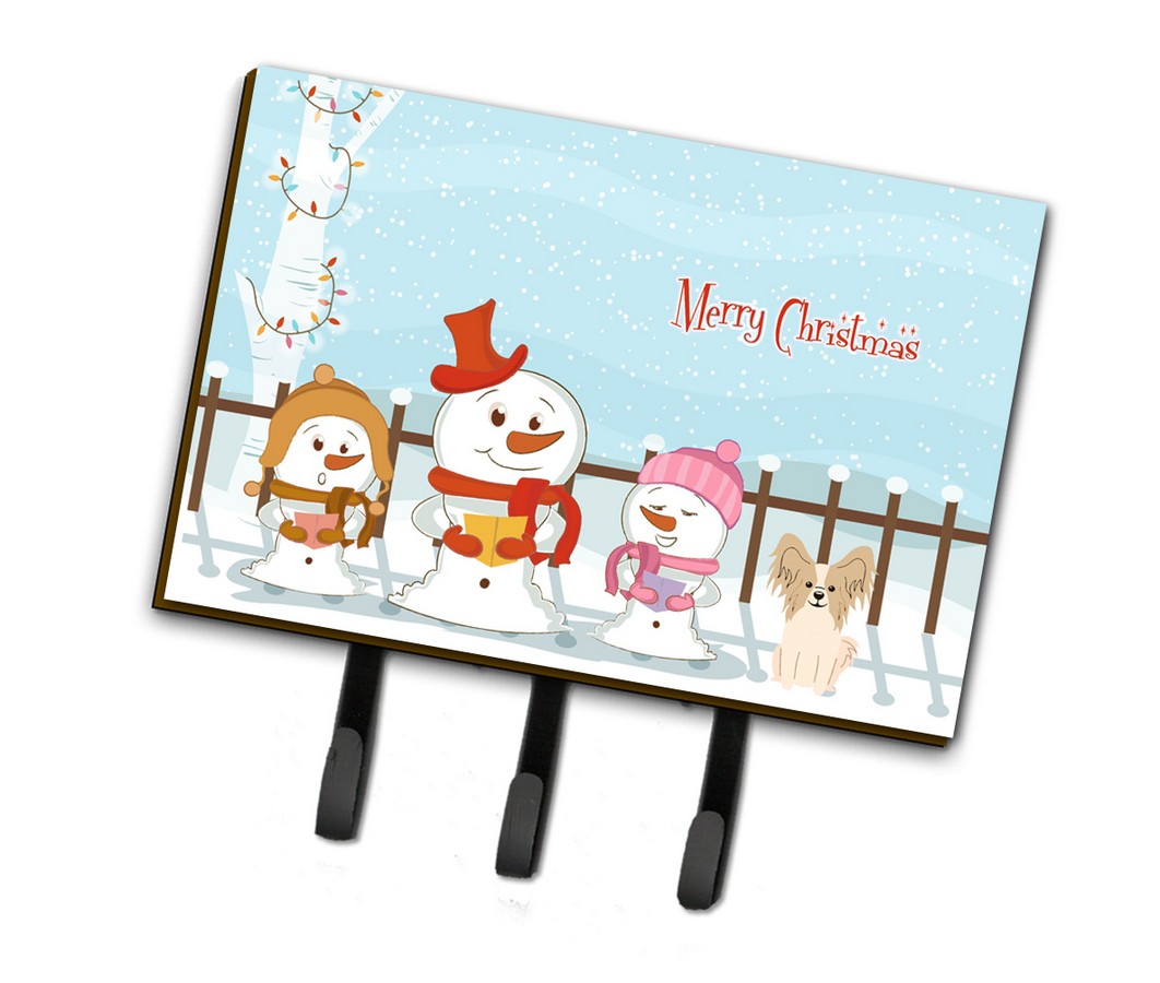 Merry Christmas Carolers Papillon Sable White Leash or Key Holder