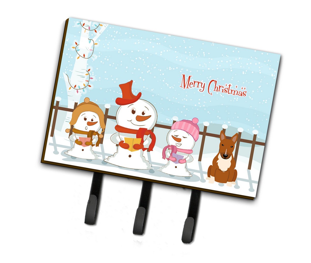 Merry Christmas Carolers Bull Terrier Red Leash or Key Holder