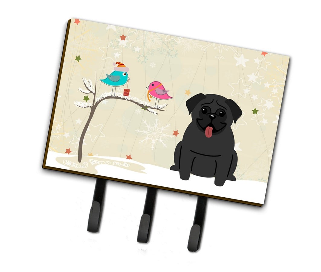 Christmas Presents Between Friends Pug Black Leash or Key Holder
