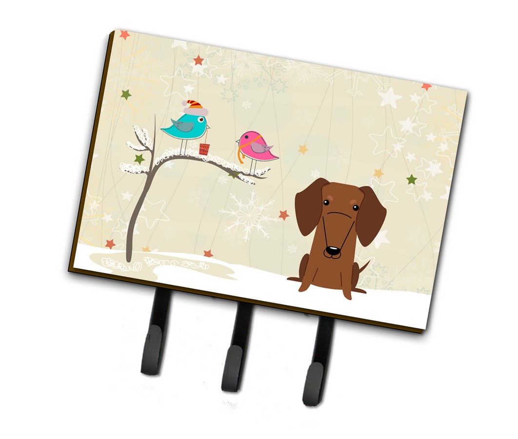 BB2602TH68 Christmas Presents Between Friends Dachshund Red & Brown Leash or Key Holder
