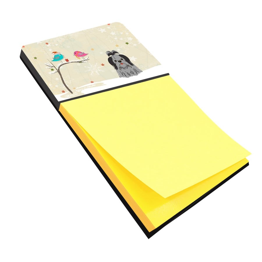 BB2561SN Christmas Presents Between Friends Shih Tzu Black & Silver Sticky Note Holder