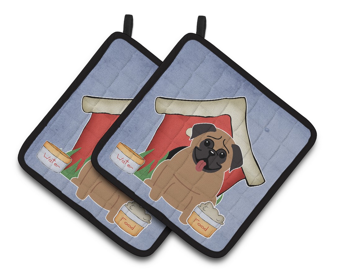 Picture of Carolines Treasures BB2759PTHD Dog House Collection Pug Brown Pair of Pot Holders