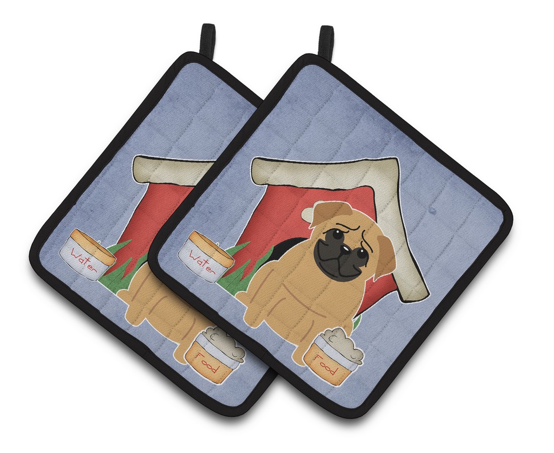 Picture of Carolines Treasures BB2761PTHD Dog House Collection Pug Brown Pair of Pot Holders