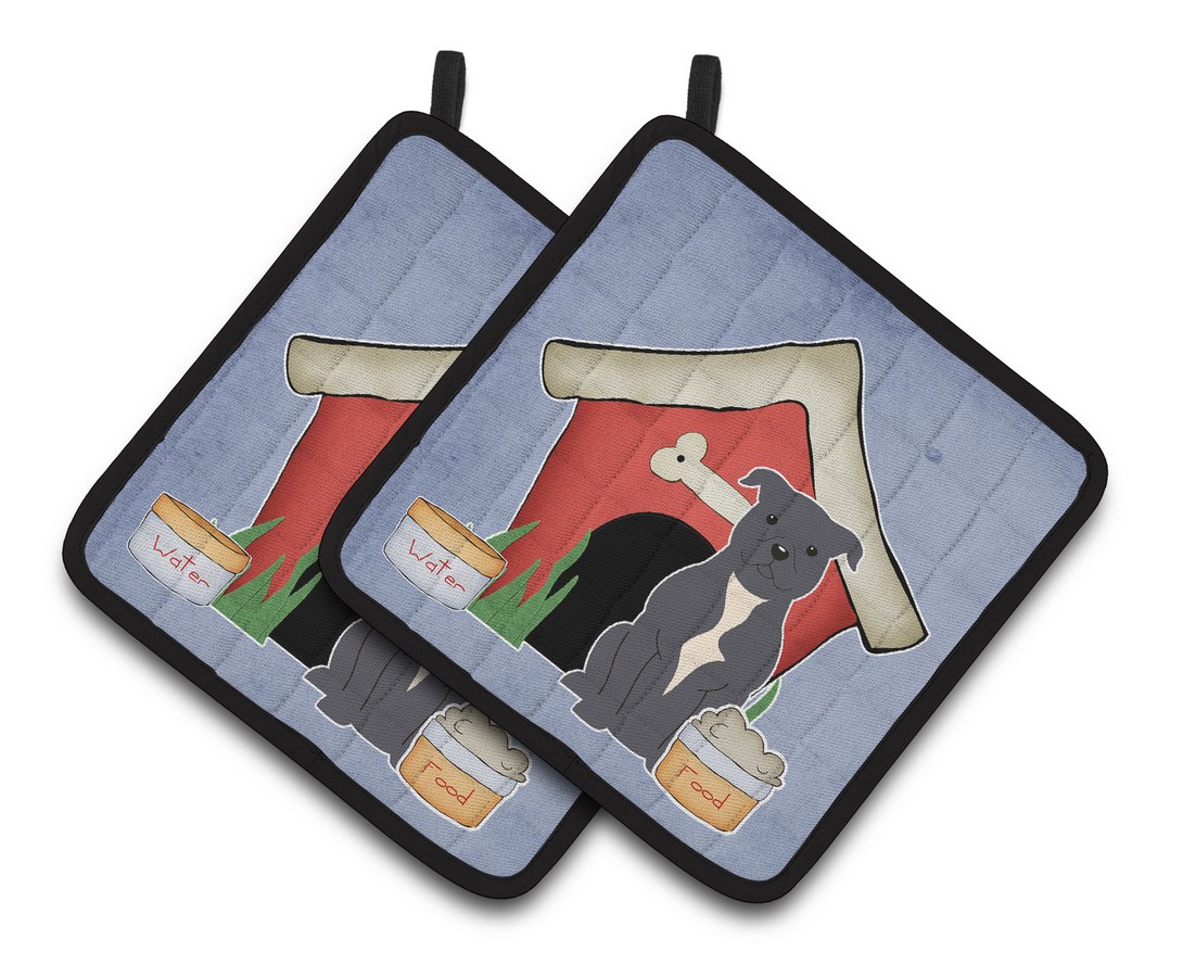Picture of Carolines Treasures BB2800PTHD Dog House Collection Staffordshire Bull Terrier Blue Pair of Pot Holders