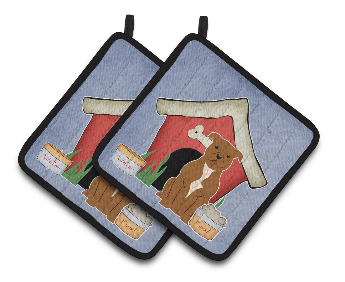 Picture of Carolines Treasures BB2801PTHD Dog House Collection Staffordshire Bull Terrier Brown Pair of Pot Holders