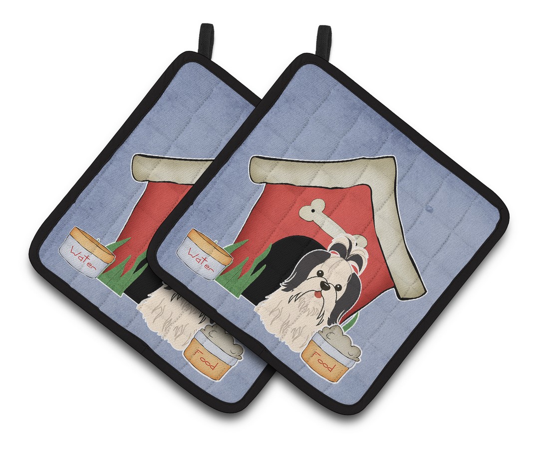 Picture of Carolines Treasures BB2842PTHD Dog House Collection Shih Tzu Black & White Pair of Pot Holders