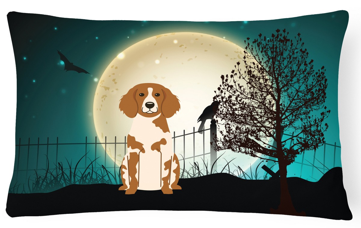 Halloween Scary Brittany Spaniel Canvas Fabric Decorative Pillow