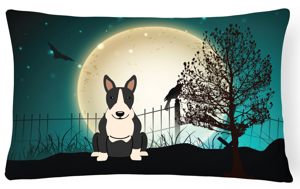 Halloween Scary Bull Terrier Black & White Canvas Fabric Decorative Pillow