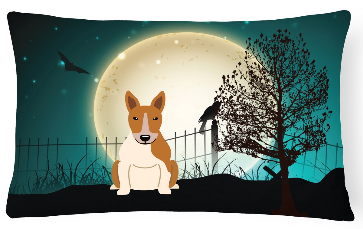 Halloween Scary Bull Terrier Red & White Canvas Fabric Decorative Pillow
