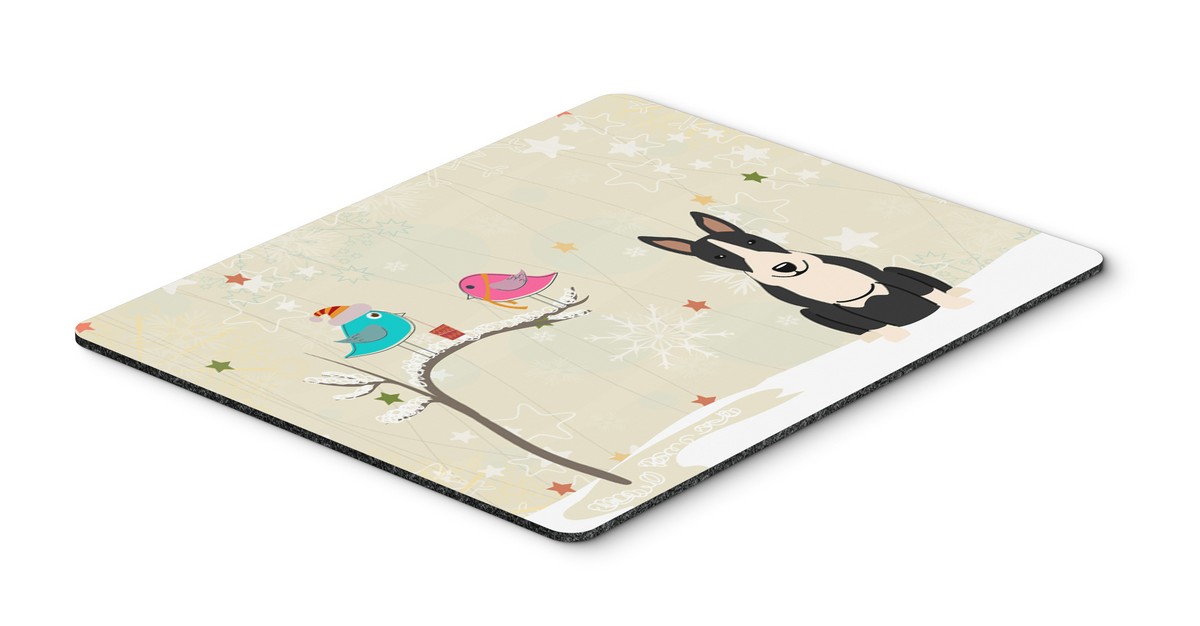 BB2605MP Christmas Presents Between Friends Bull Terrier Black & White Mouse Pad, Hot Pad or Trivet