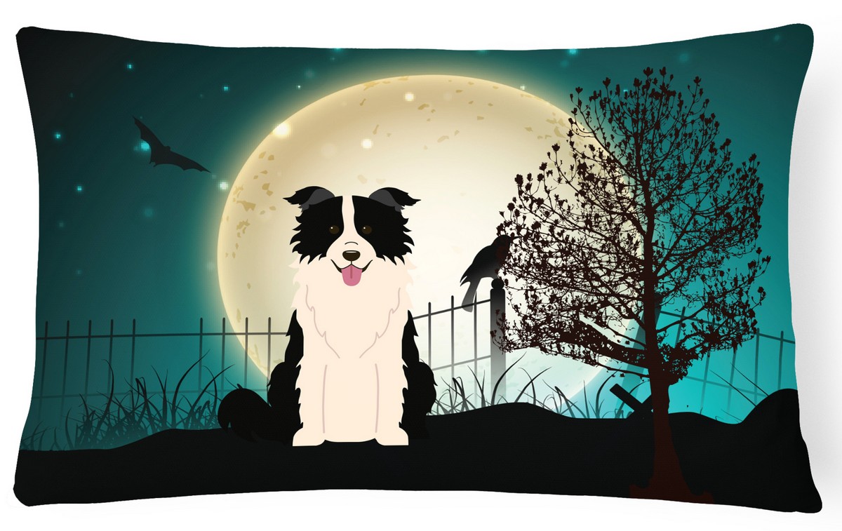 Halloween Scary Border Collie Black & White Canvas Fabric Decorative Pillow