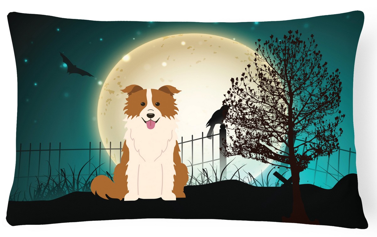 Halloween Scary Border Collie Red & White Canvas Fabric Decorative Pillow - Red & White - 12in. H x 3in. W x 16in. L