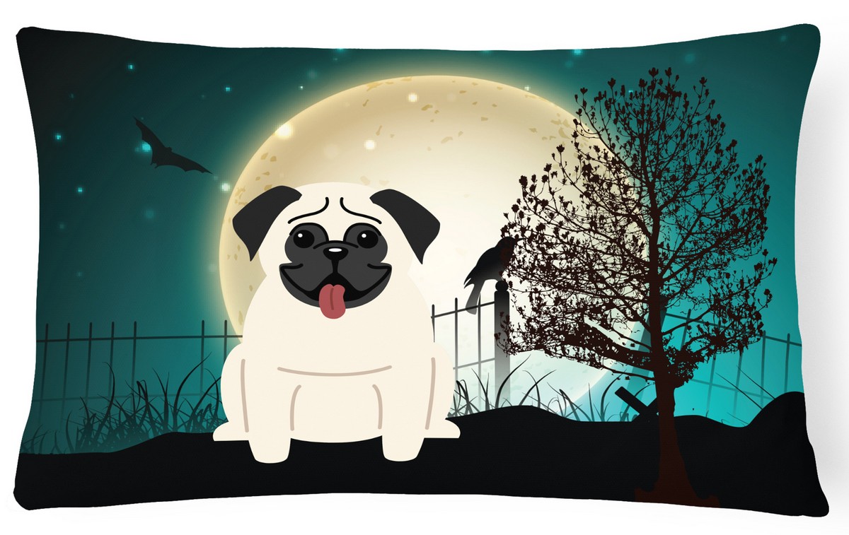 Halloween Scary Pug Cream Canvas Fabric Decorative Pillow