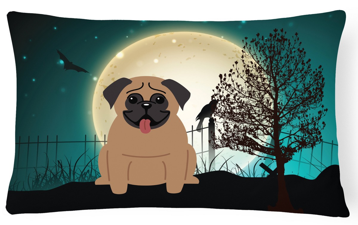 Halloween Scary Pug Brown Canvas Fabric Decorative Pillow