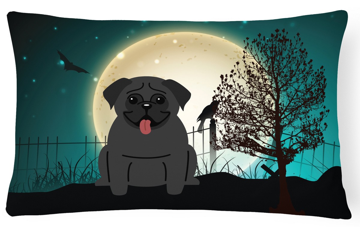 Halloween Scary Pug Black Canvas Fabric Decorative Pillow