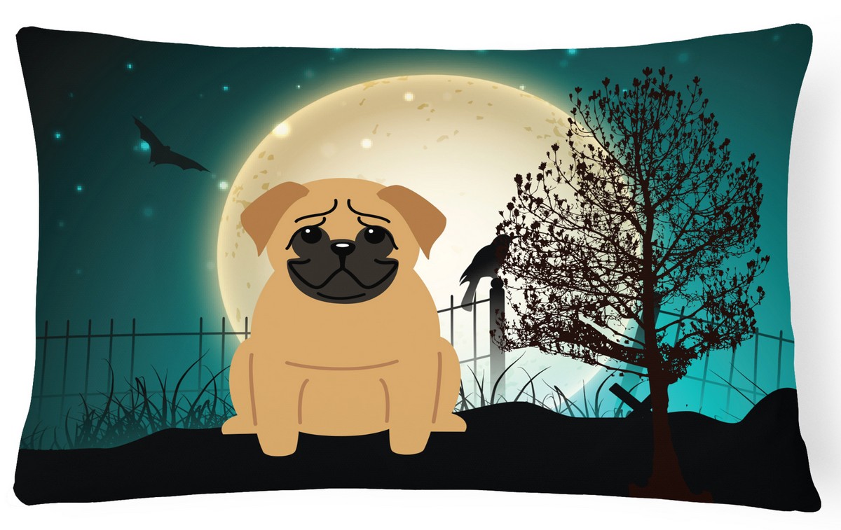 Halloween Scary Pug Brown Canvas Fabric Decorative Pillow