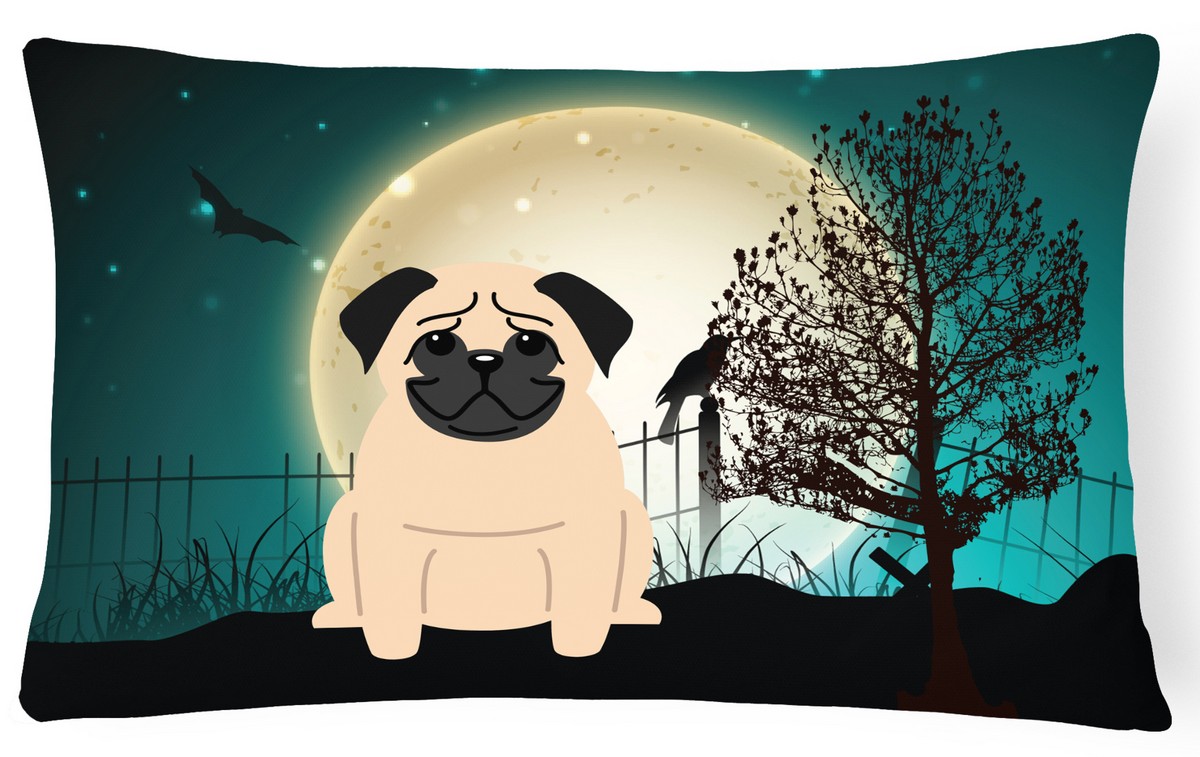 Halloween Scary Pug Fawn Canvas Fabric Decorative Pillow