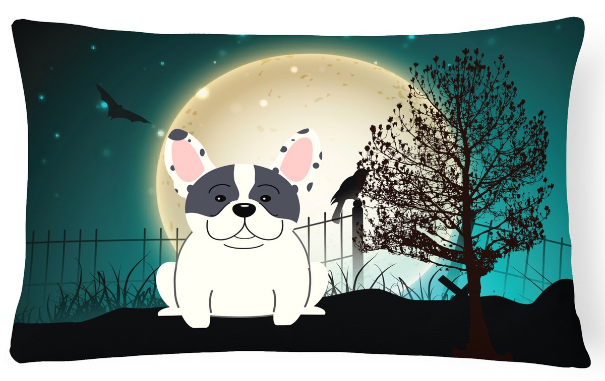 Halloween Scary French Bulldog Piebald Canvas Fabric Decorative Pillow