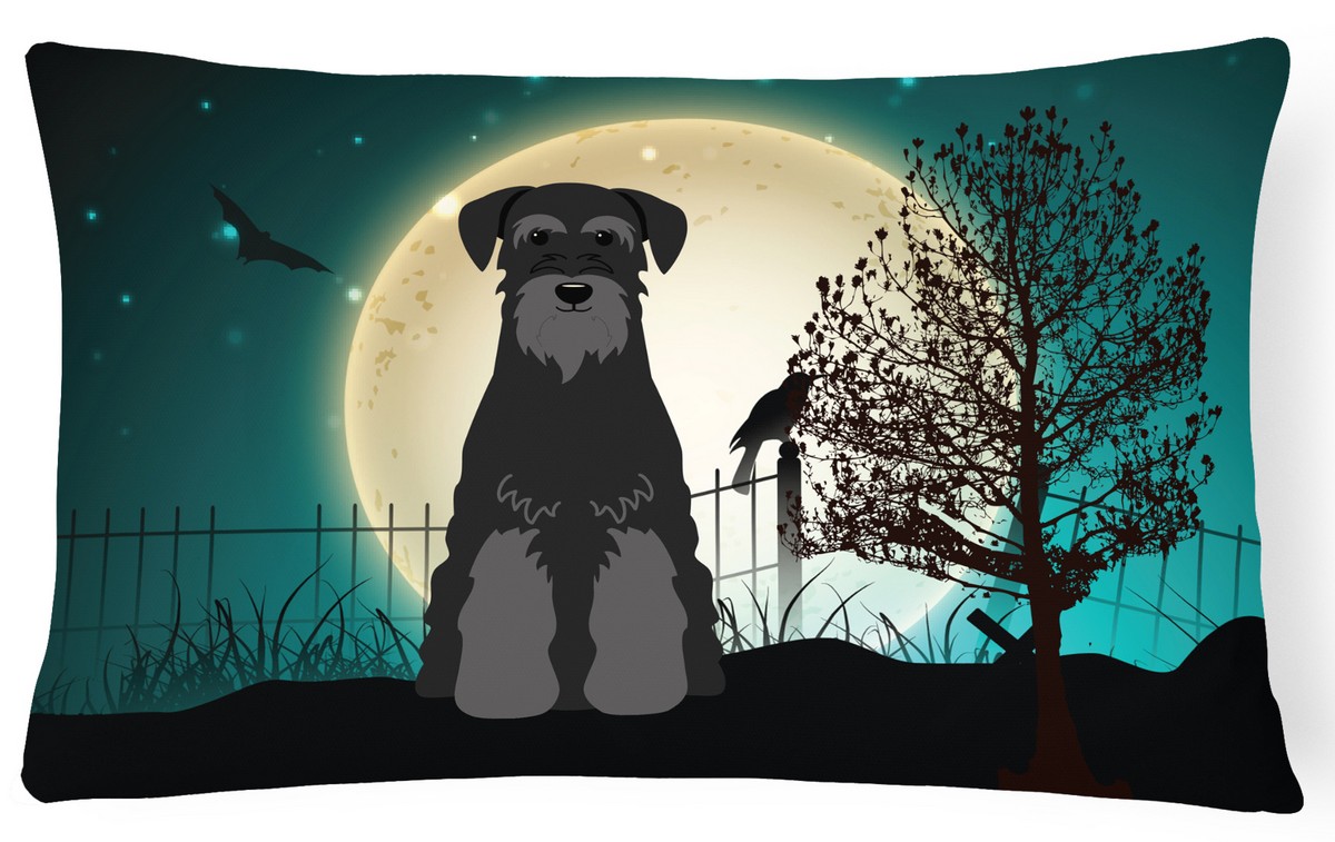 Halloween Scary Standard Schnauzer Black Canvas Fabric Decorative Pillow