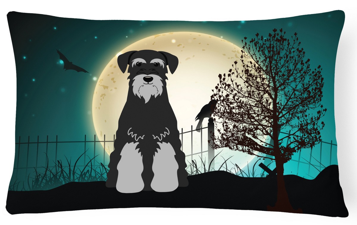 Halloween Scary Standard Schnauzer Black & Grey Canvas Fabric Decorative Pillow