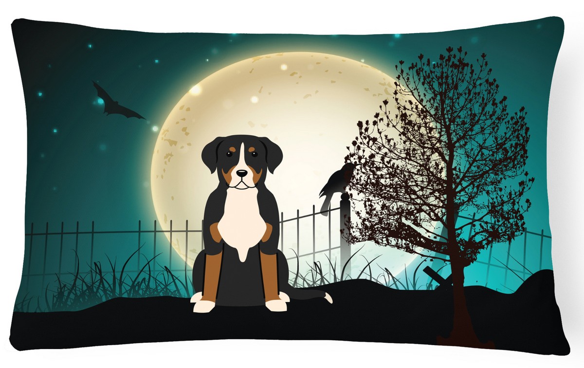 Halloween Scary Greater Swiss Mountain Dog Canvas Fabric Decorative Pillow