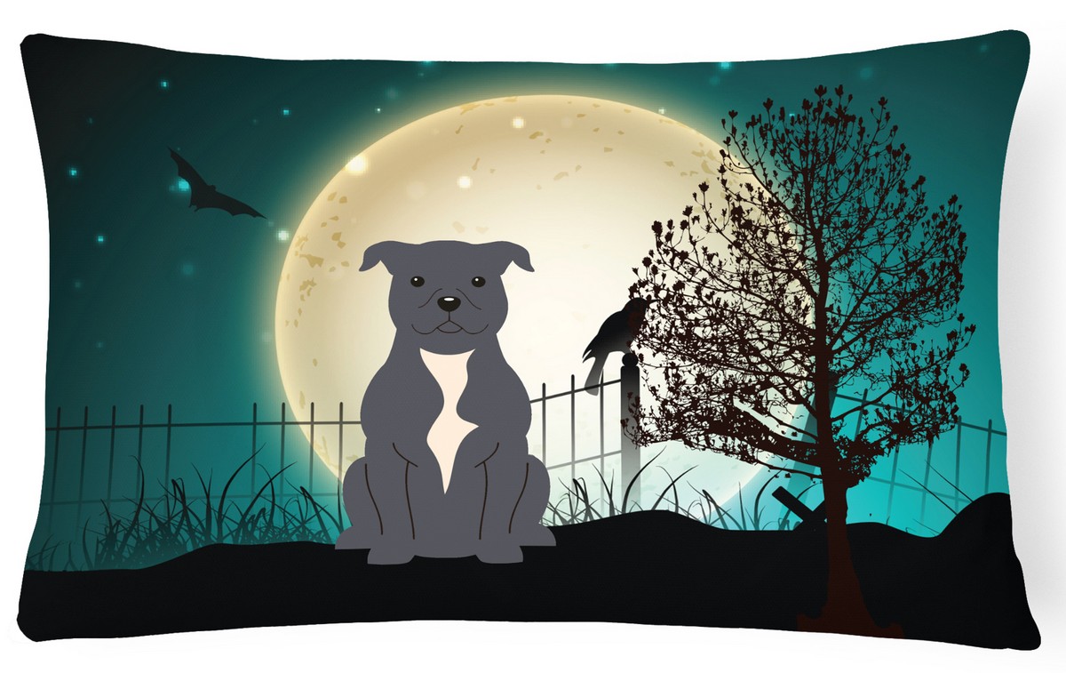 Halloween Scary Staffordshire Bull Terrier Blue Canvas Fabric Decorative Pillow