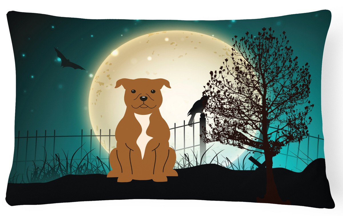 Halloween Scary Staffordshire Bull Terrier Brown Canvas Fabric Decorative Pillow