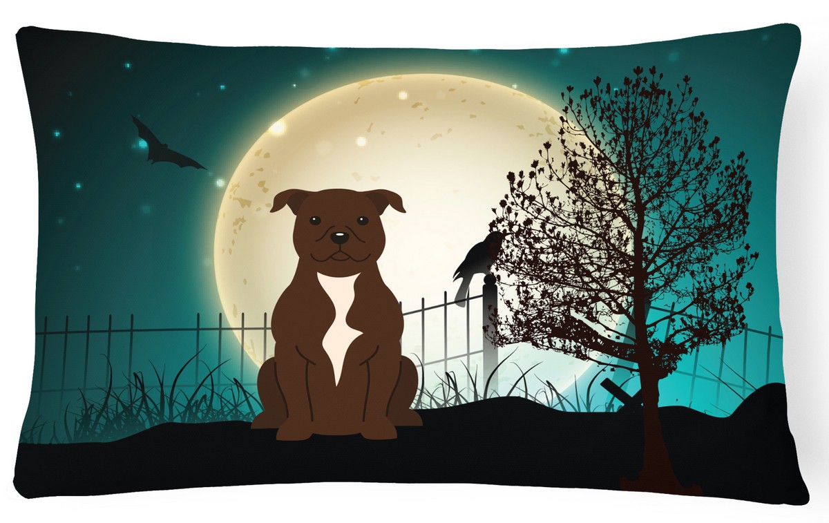 Halloween Scary Staffordshire Bull Terrier Chocolate Canvas Fabric Decorative Pillow