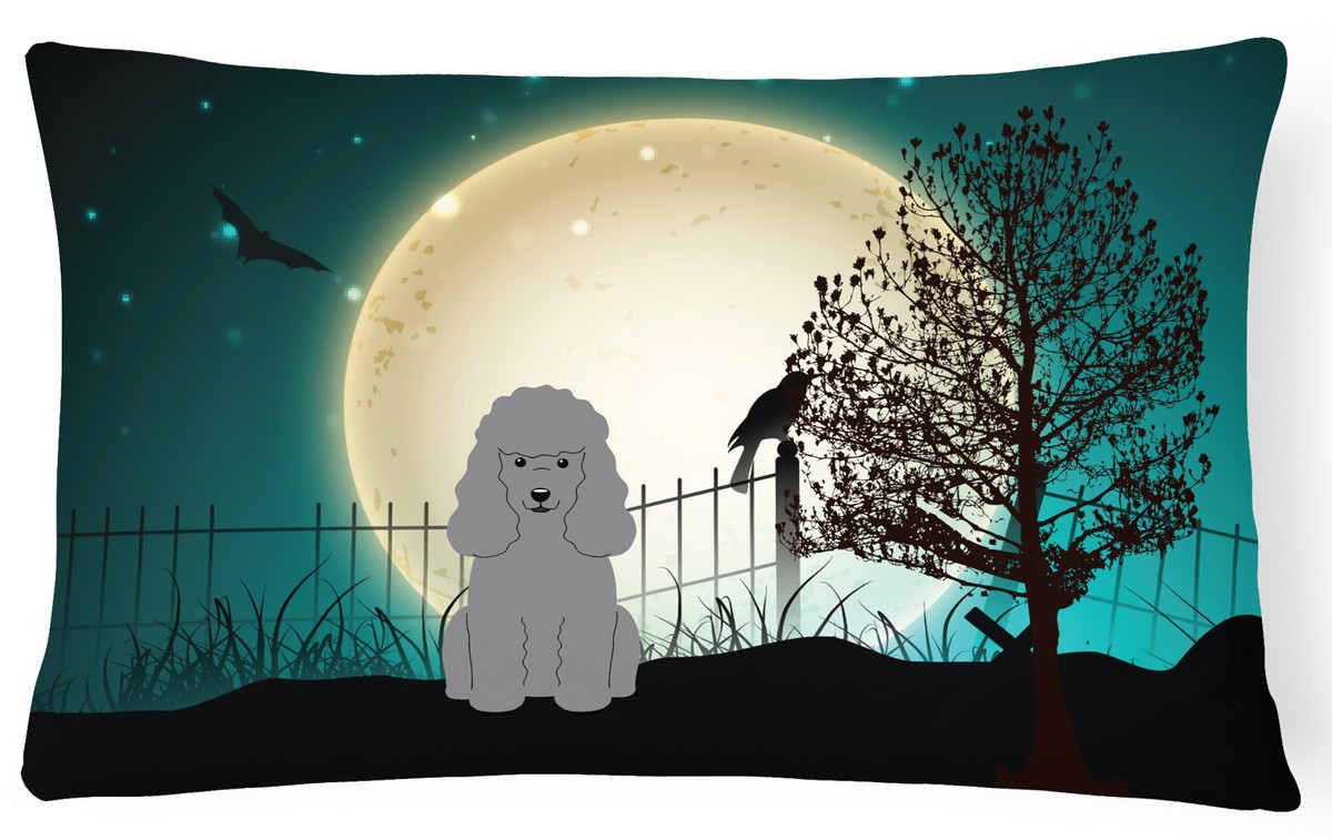 Halloween Scary Poodle Silver Canvas Fabric Decorative Pillow