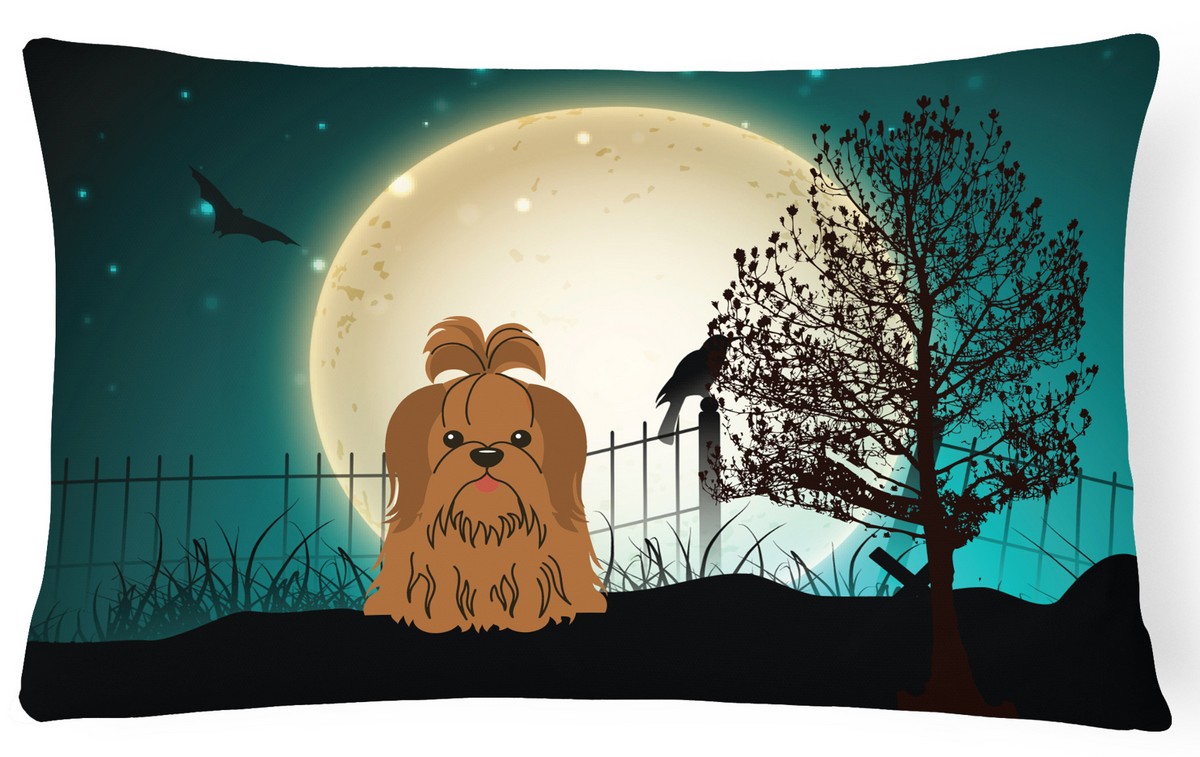 Halloween Scary Shih Tzu Chocolate Canvas Fabric Decorative Pillow