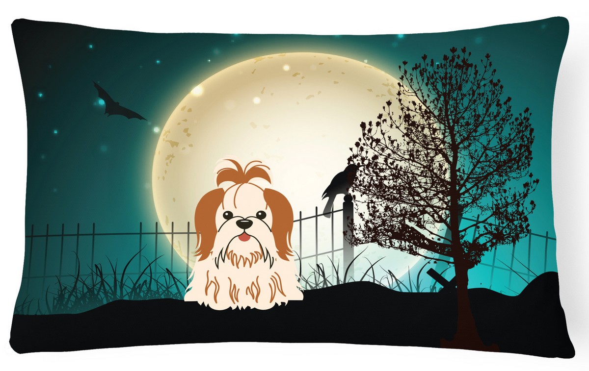 Halloween Scary Shih Tzu Red & White Canvas Fabric Decorative Pillow