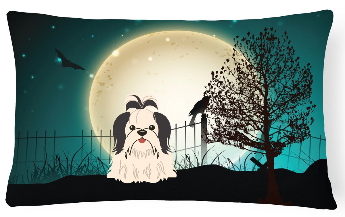 Halloween Scary Shih Tzu Black & White Canvas Fabric Decorative Pillow