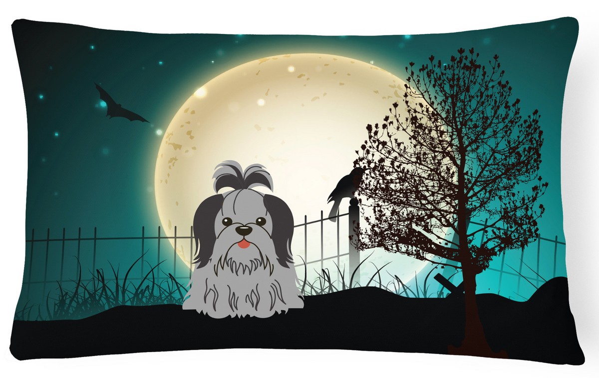 Halloween Scary Shih Tzu Black & Silver Canvas Fabric Decorative Pillow