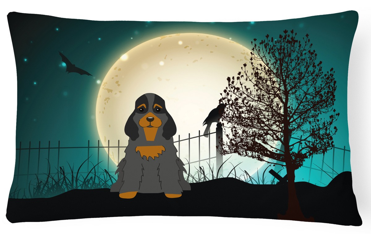 Halloween Scary Cocker Spaniel Black & Tan Canvas Fabric Decorative Pillow