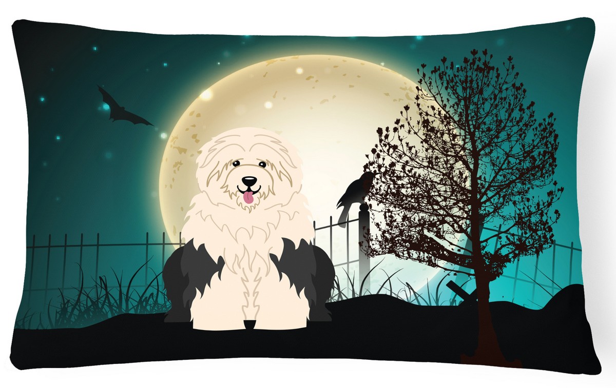 BB2286PW1216 Halloween Scary Old English Sheepdog Canvas Fabric Decorative Pillow