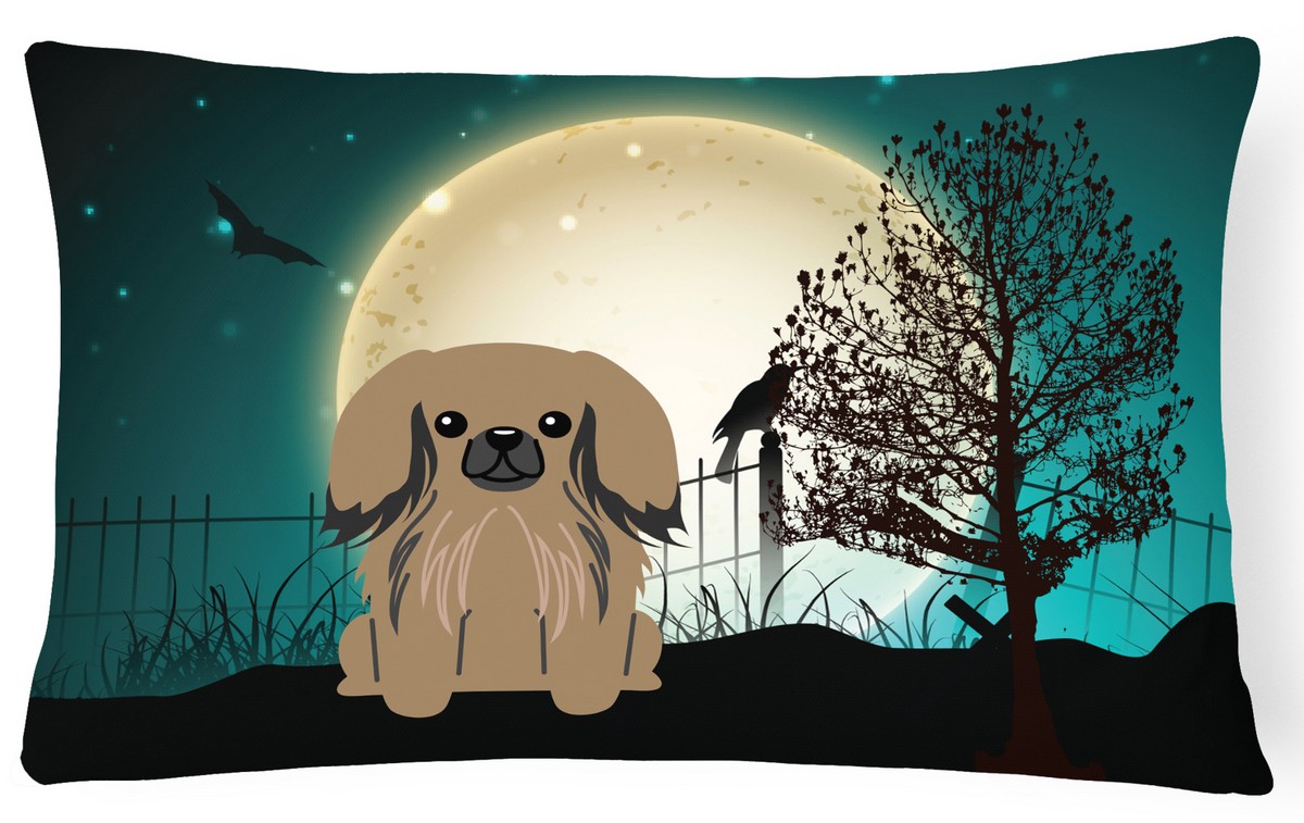 Halloween Scary Pekingnese Tan Canvas Fabric Decorative Pillow