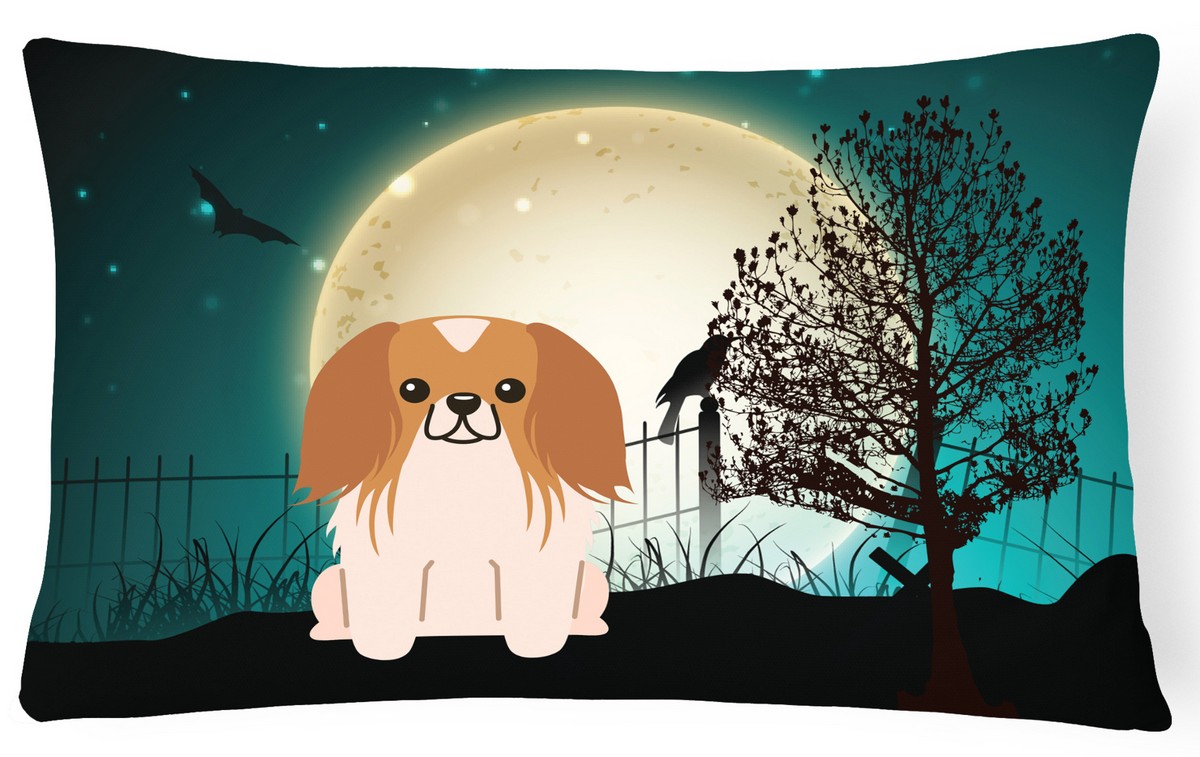 Halloween Scary Pekingnese Red & White Canvas Fabric Decorative Pillow