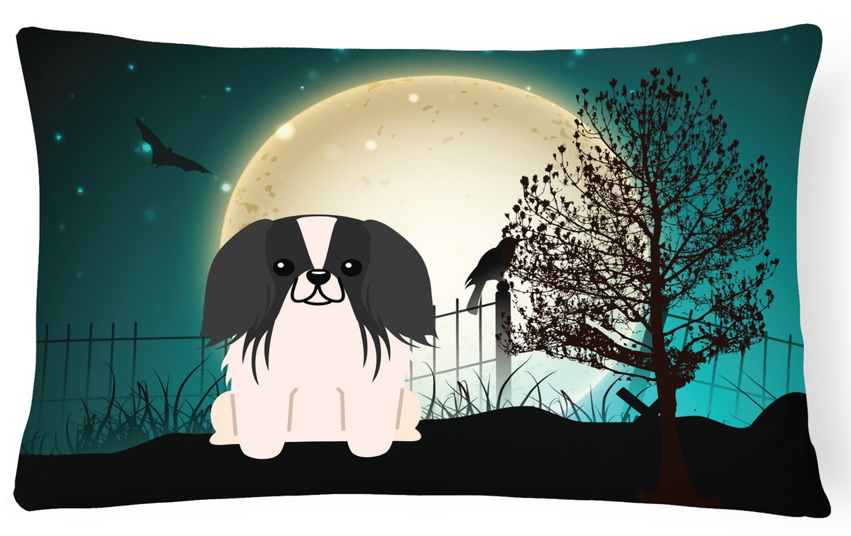 Halloween Scary Pekingnese Black & White Canvas Fabric Decorative Pillow