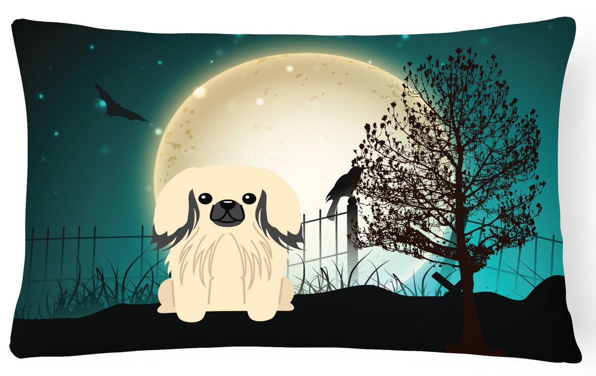 Halloween Scary Pekingnese Cream Canvas Fabric Decorative Pillow