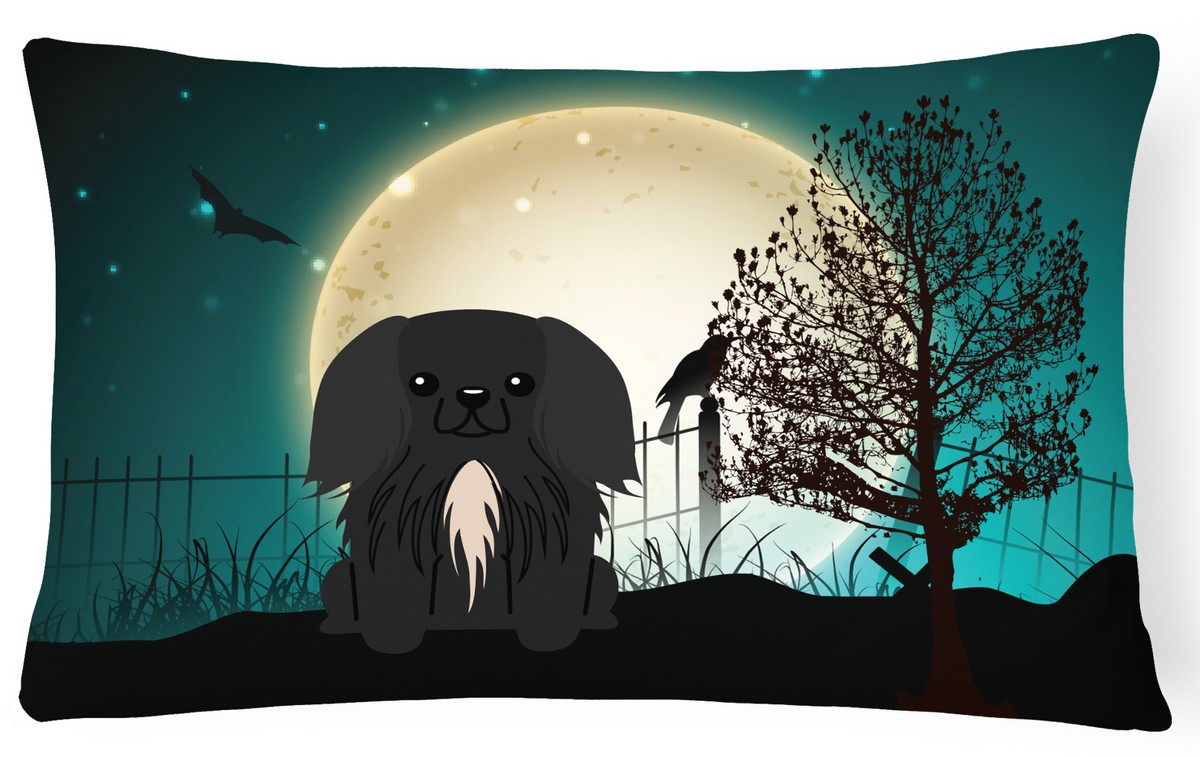 Halloween Scary Pekingnese Black Canvas Fabric Decorative Pillow