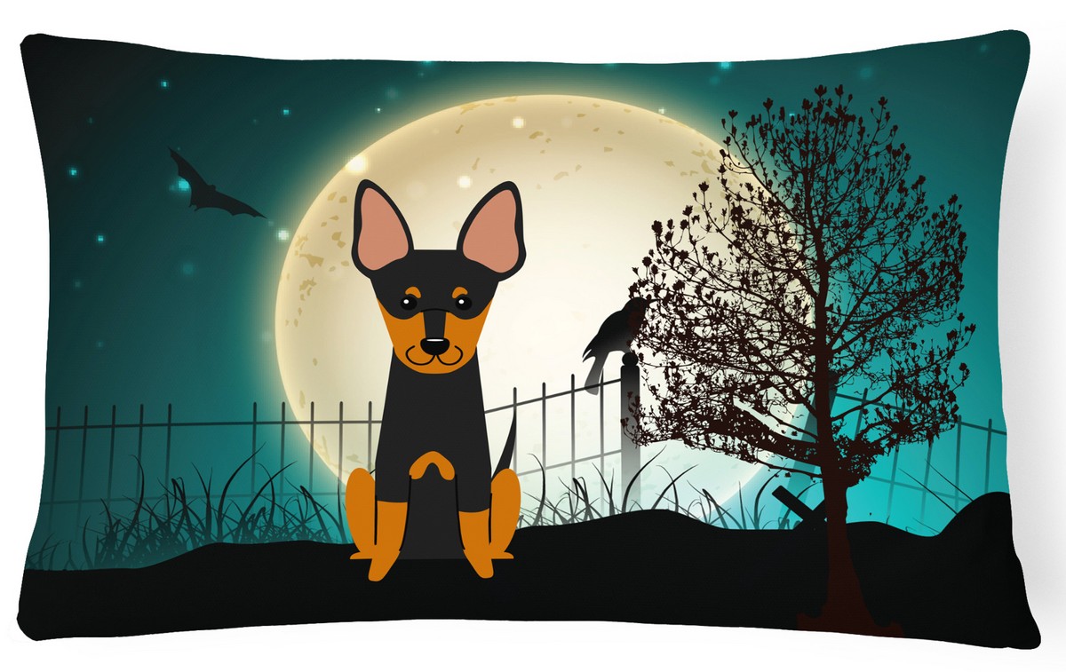 Halloween Scary English Toy Terrier Canvas Fabric Decorative Pillow
