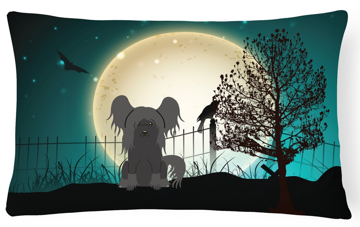 Halloween Scary Chinese Crested Black Canvas Fabric Decorative Pillow