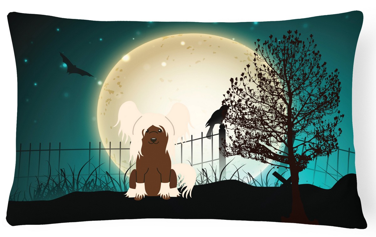 Halloween Scary Chinese Crested Cream Canvas Fabric Decorative Pillow